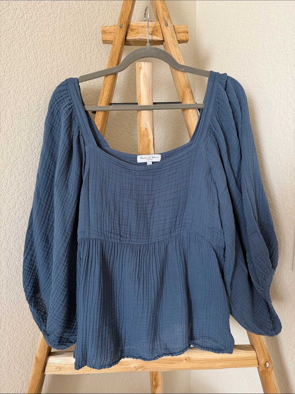 Michael Stars Slate Blue Gauze Peasant Top